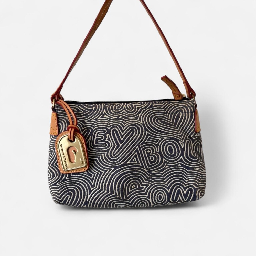 Dooney & Bourke Swirl navy blue pouchette bag with gold hardware